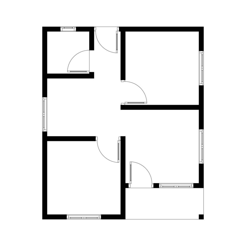 Black and White floor plan of a modern unfurnished house for your design. Suburban house blueprint. Architectural background vector