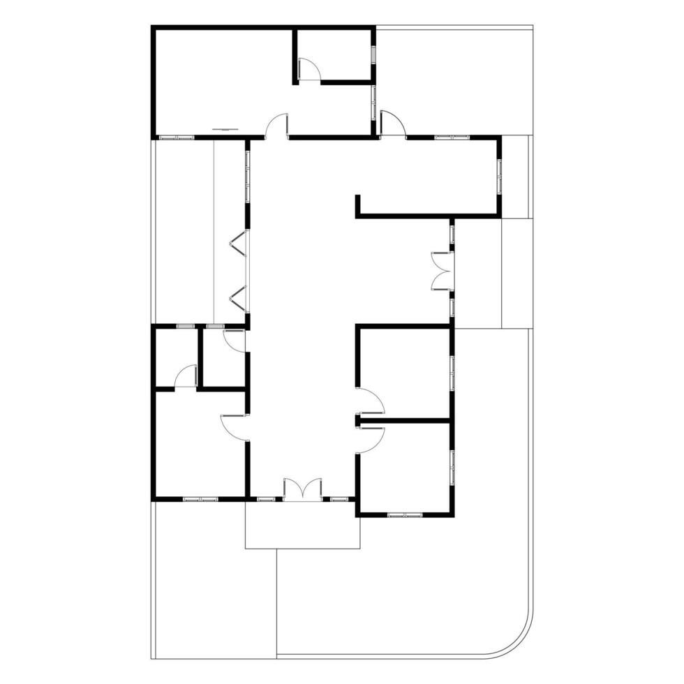 Black and White floor plan of a modern unfurnished house for your design. Suburban house blueprint. Architectural background vector