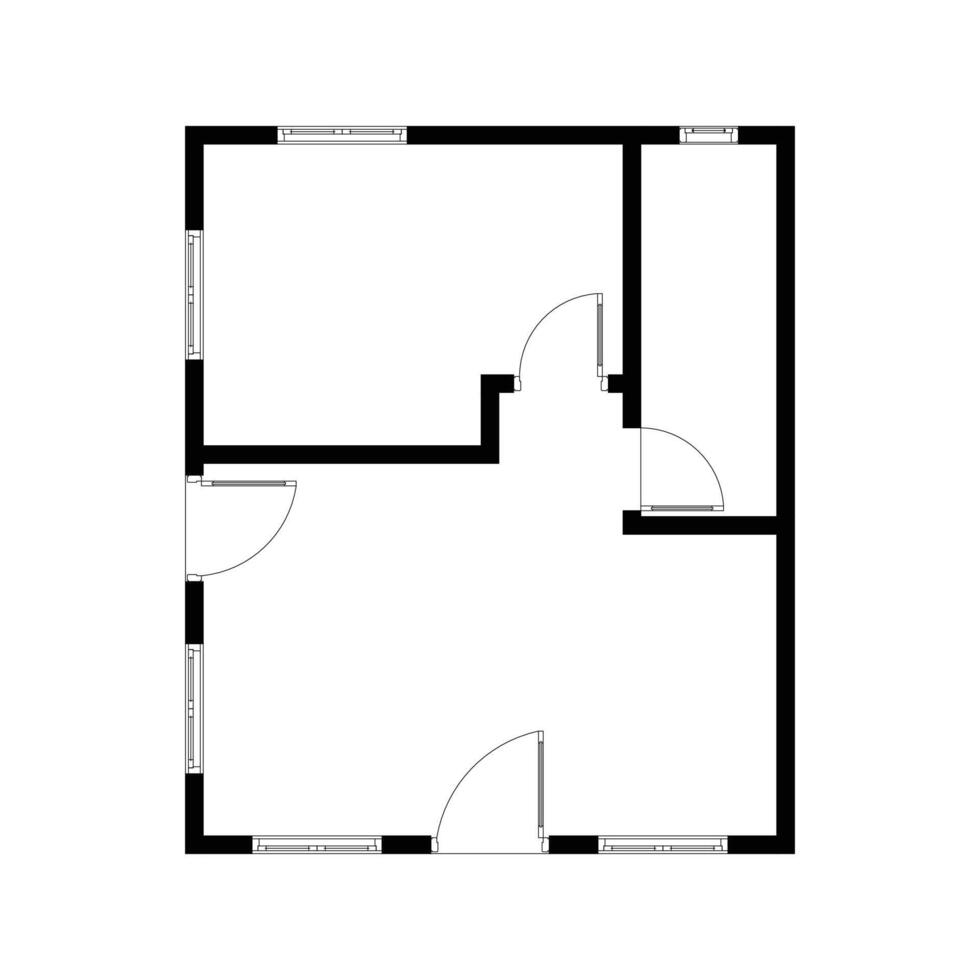 Black and White floor plan of a modern unfurnished house for your design. Suburban house blueprint. Architectural background vector