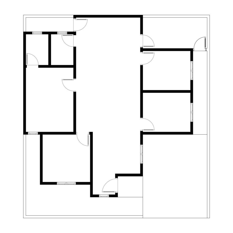Black and White floor plan of a modern unfurnished house for your design. Suburban house blueprint. Architectural background vector