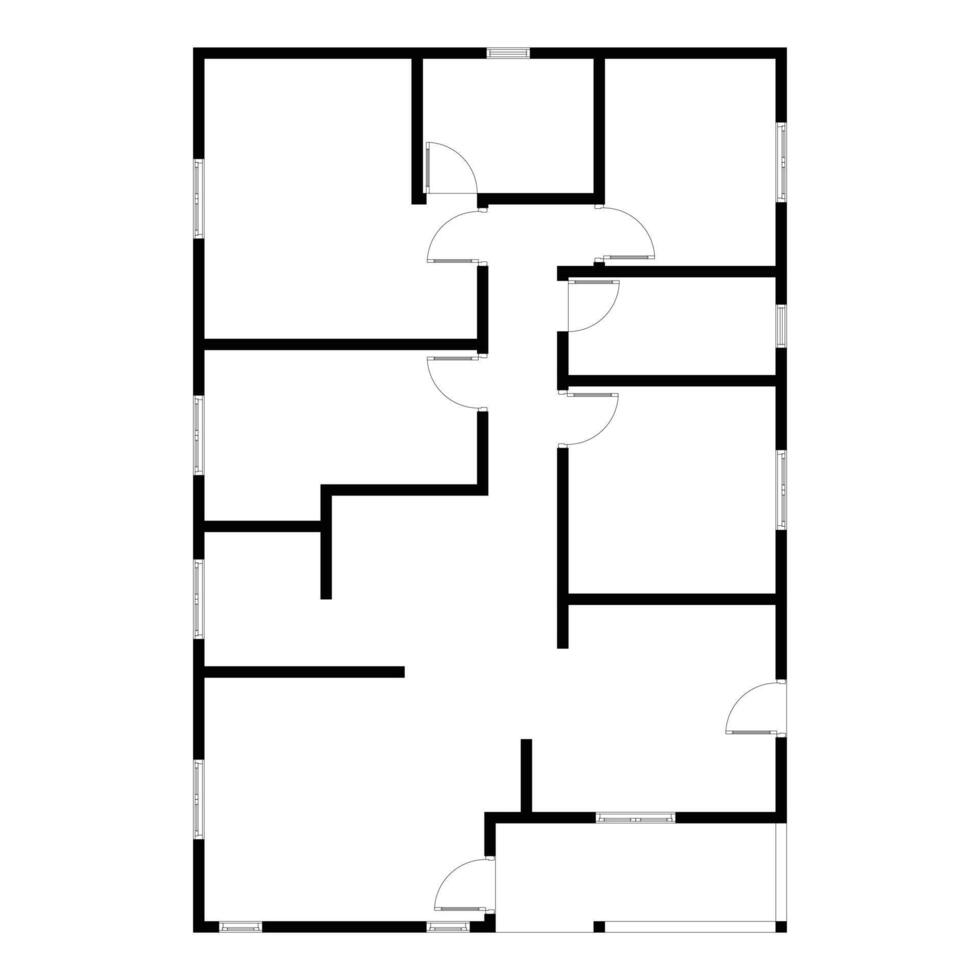 Black and White floor plan of a modern unfurnished house for your design. Suburban house blueprint. Architectural background vector