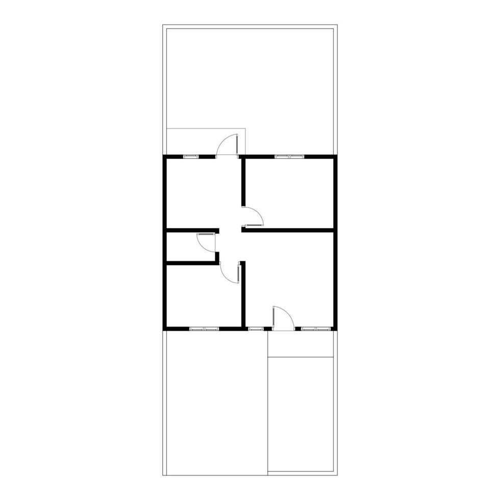 Black and White floor plan of a modern unfurnished house for your design. Suburban house blueprint. Architectural background vector
