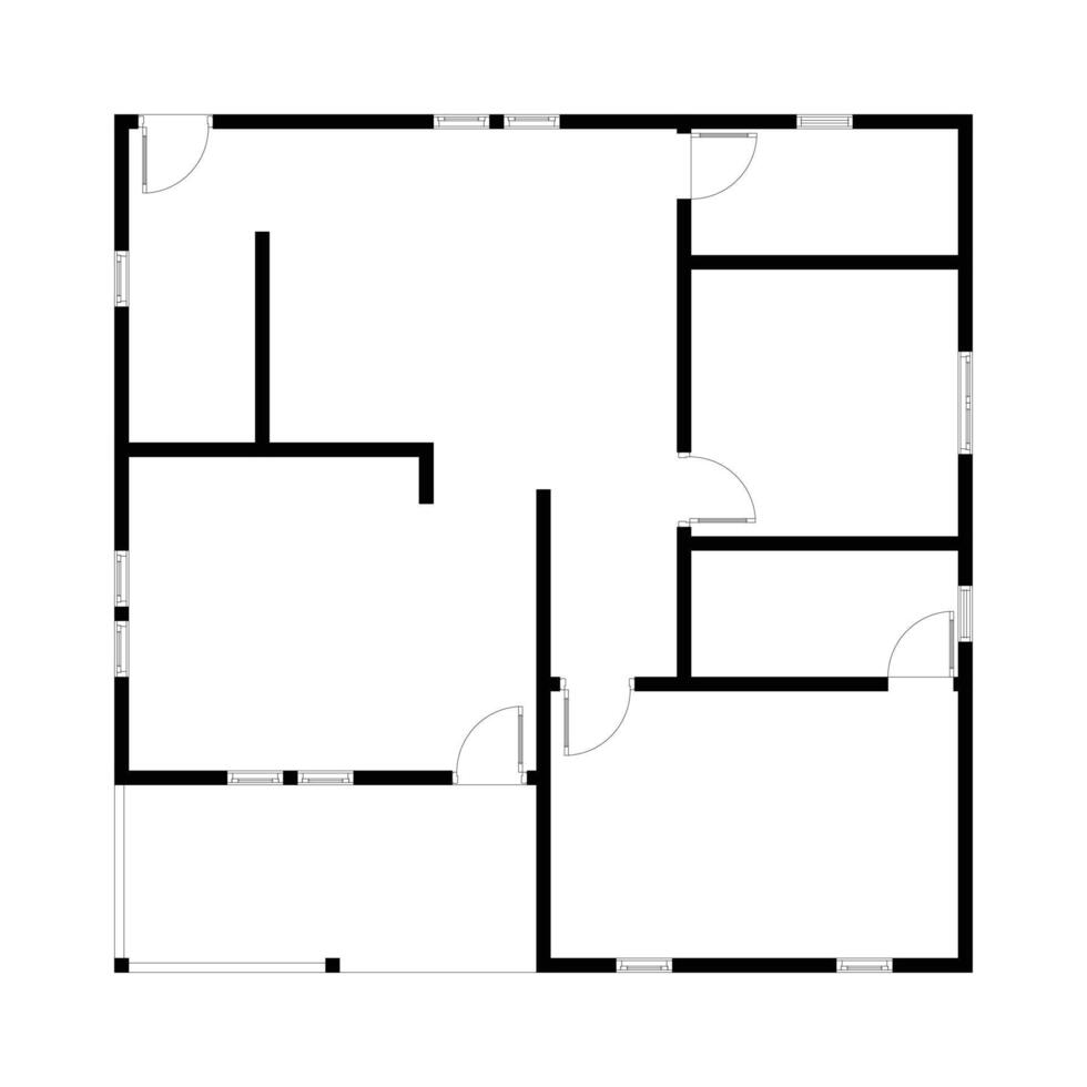 Black and White floor plan of a modern unfurnished house for your design. Suburban house blueprint. Architectural background vector