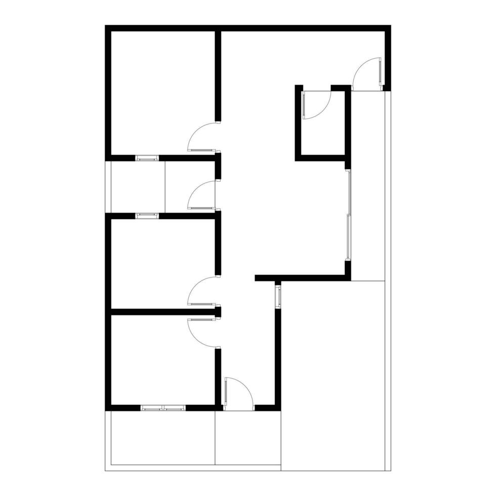 Black and White floor plan of a modern unfurnished house for your design. Suburban house blueprint. Architectural background vector