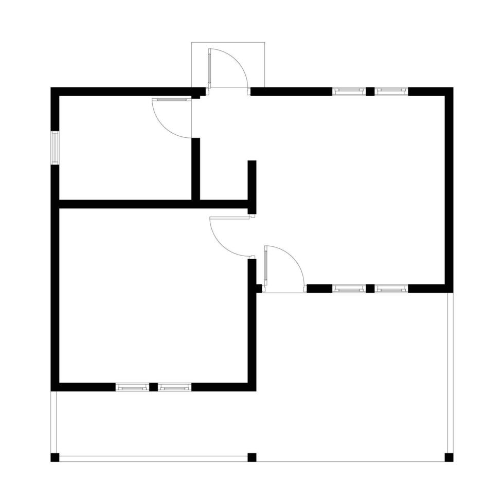 Black and White floor plan of a modern unfurnished house for your design. Suburban house blueprint. Architectural background vector