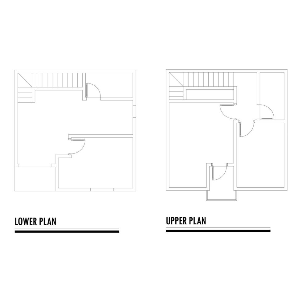 Black and White floor plan of a modern unfurnished house for your design. Suburban house blueprint. Architectural background vector