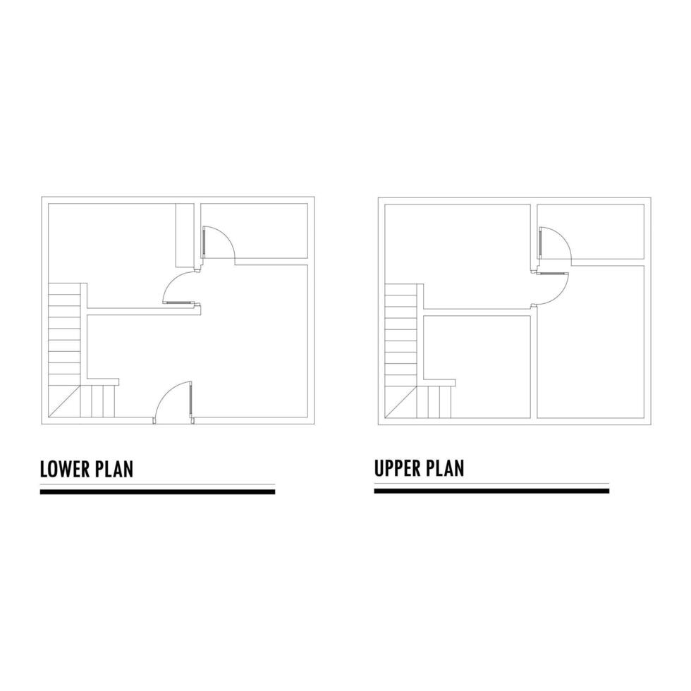Black and White floor plan of a modern unfurnished house for your design. Suburban house blueprint. Architectural background vector