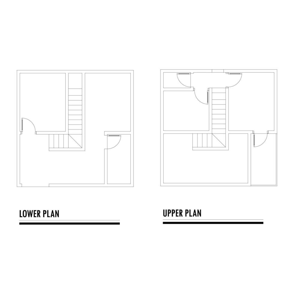Black and White floor plan of a modern unfurnished house for your design. Suburban house blueprint. Architectural background vector