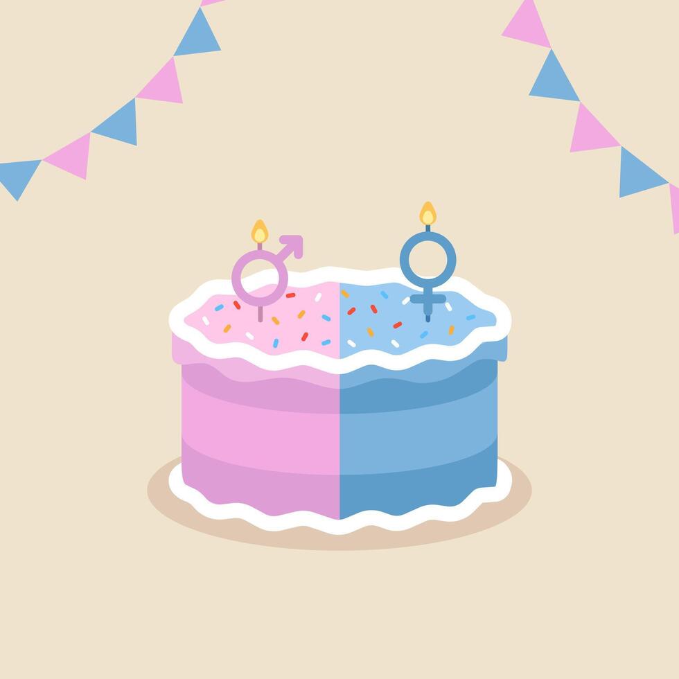 Cake for gendar party for boy and girl. Celebration cake for Gender Party. vector