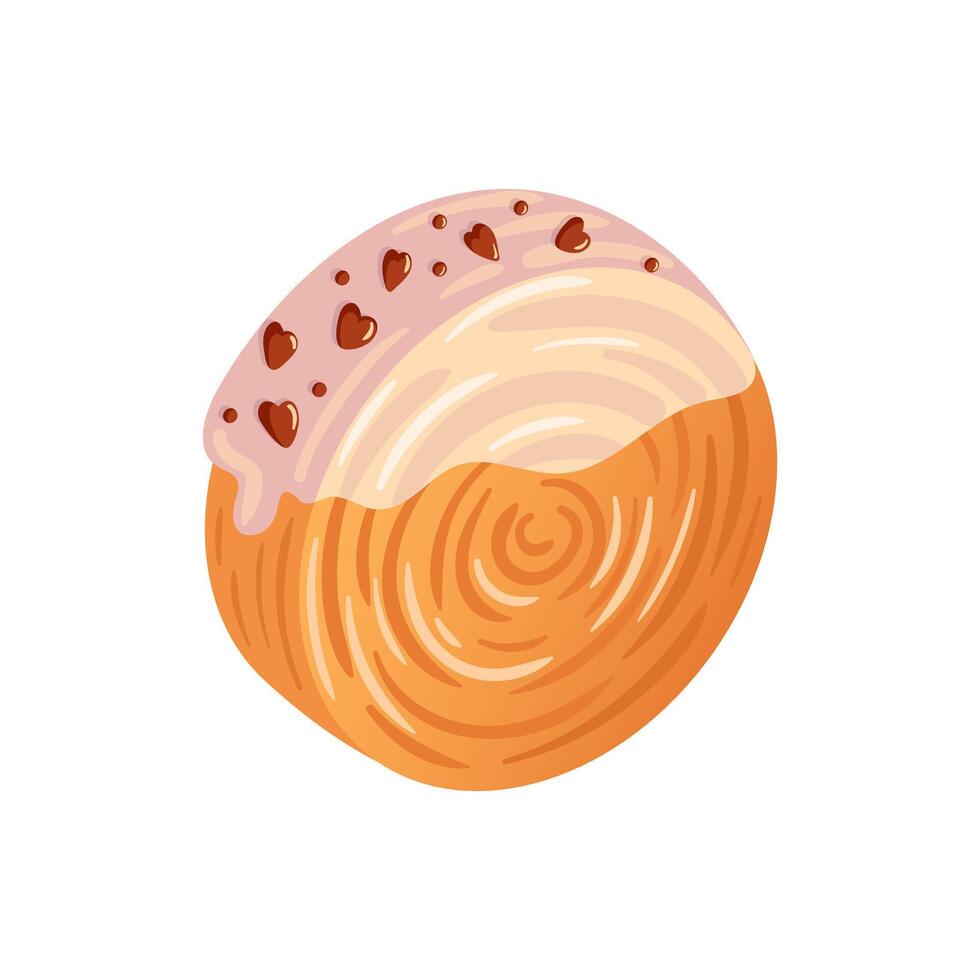 Cromboloni with cream topping. Coin, round croissant with filling, covered with icing. Croissant roll, round san. New York dessert. For bakery shops, cafes, restaurants. Food illustration. vector