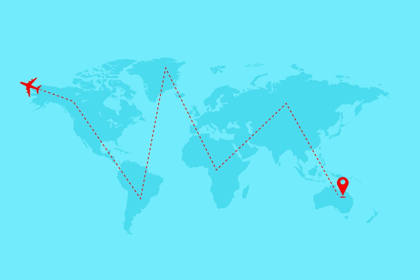 World map background with Airplane, dotted lines, and location icons, Around the world via aircraft travel concept vector