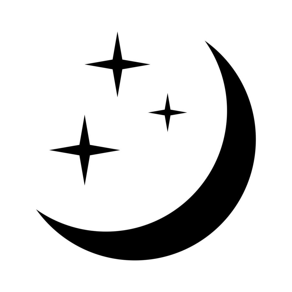 Crescent moon with stars icon on white background. Night icon. Crescent moon icon. Minimalist style. vector