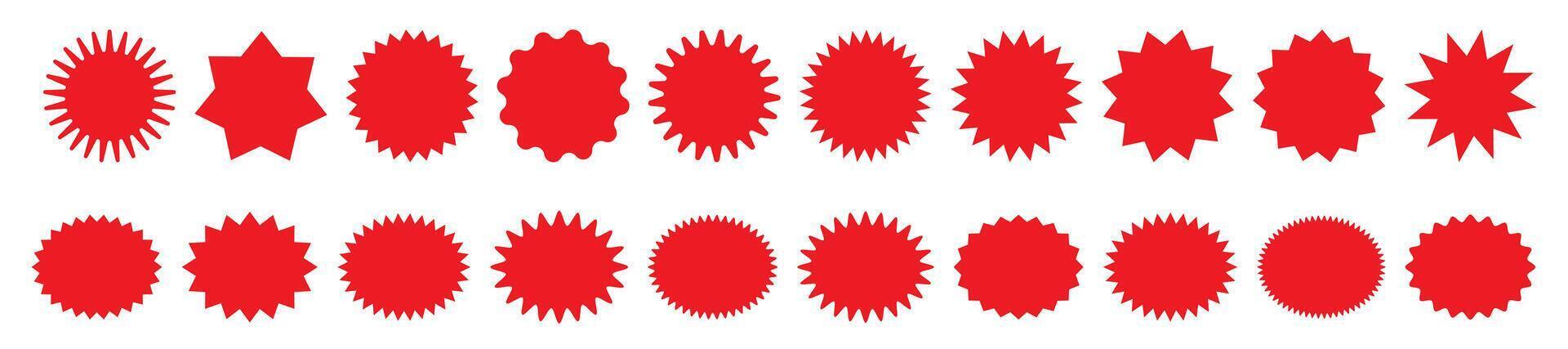 Set of red starburst, sunburst badges. Design elements - best for sale sticker, price tag, quality mark. vector