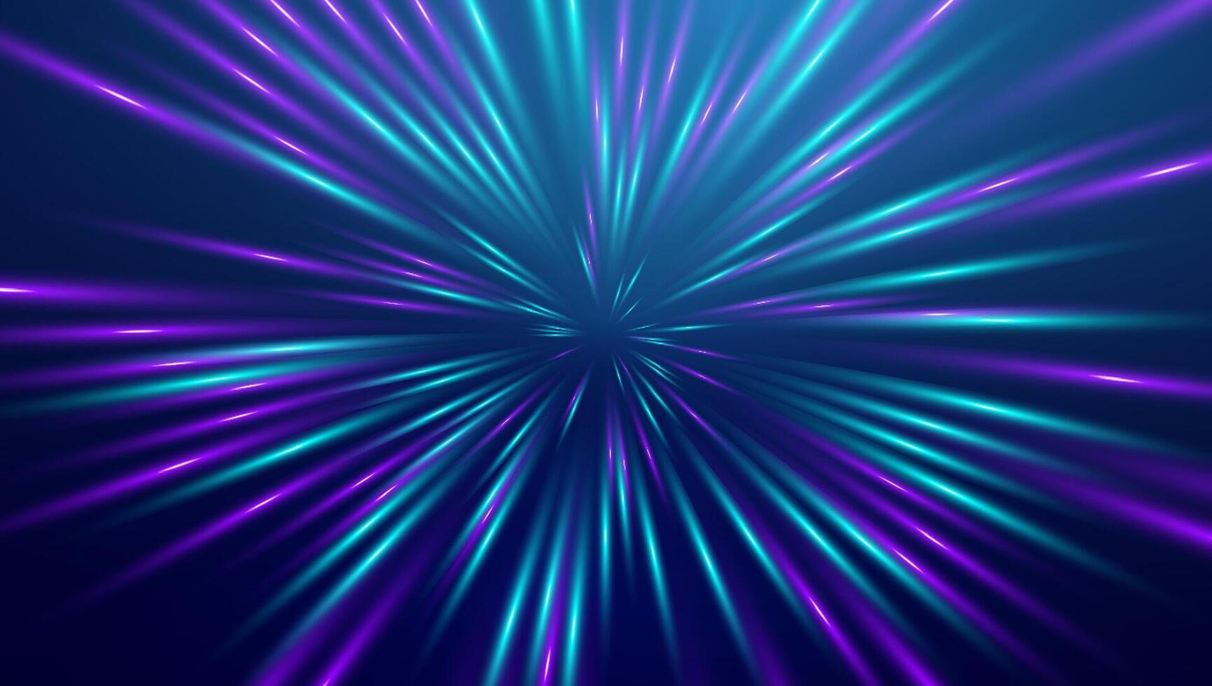 Warp drive high speed. Neon light warp tunnel speed of light background. vector