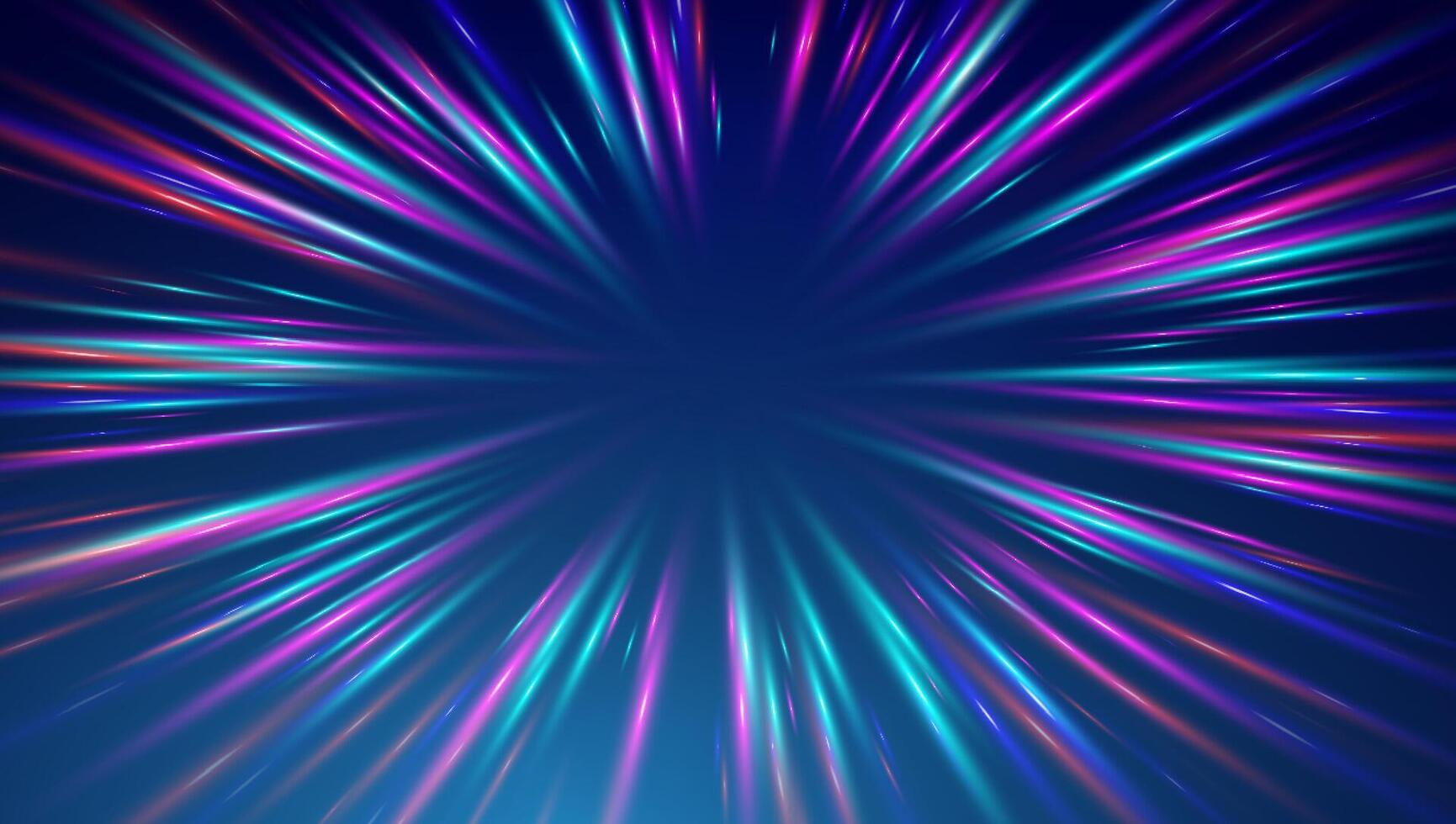 Warp drive high speed. Neon light warp tunnel speed of light background. vector