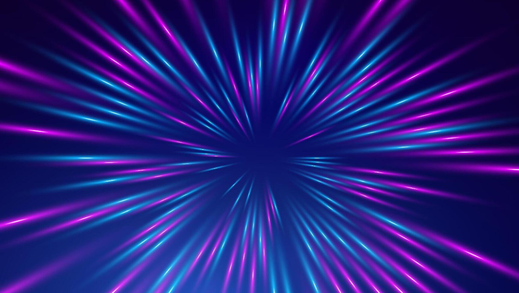 Warp drive high speed. Neon light warp tunnel speed of light background. vector