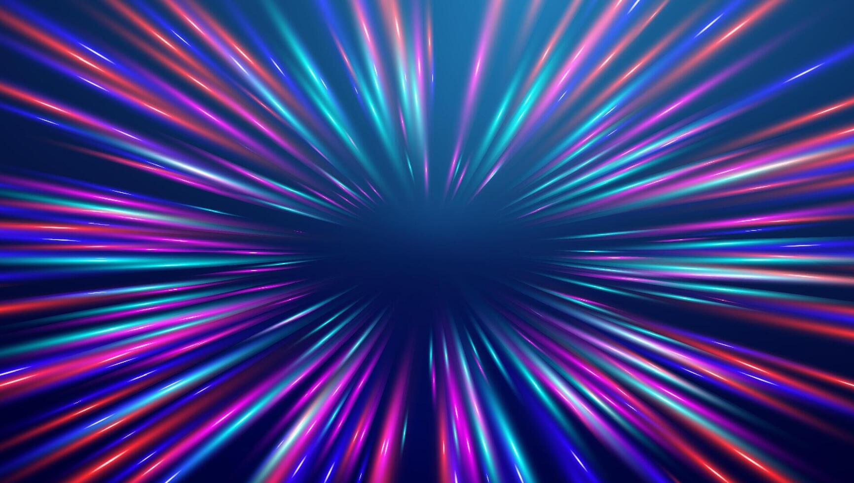 Warp drive high speed. Neon light warp tunnel speed of light background. vector