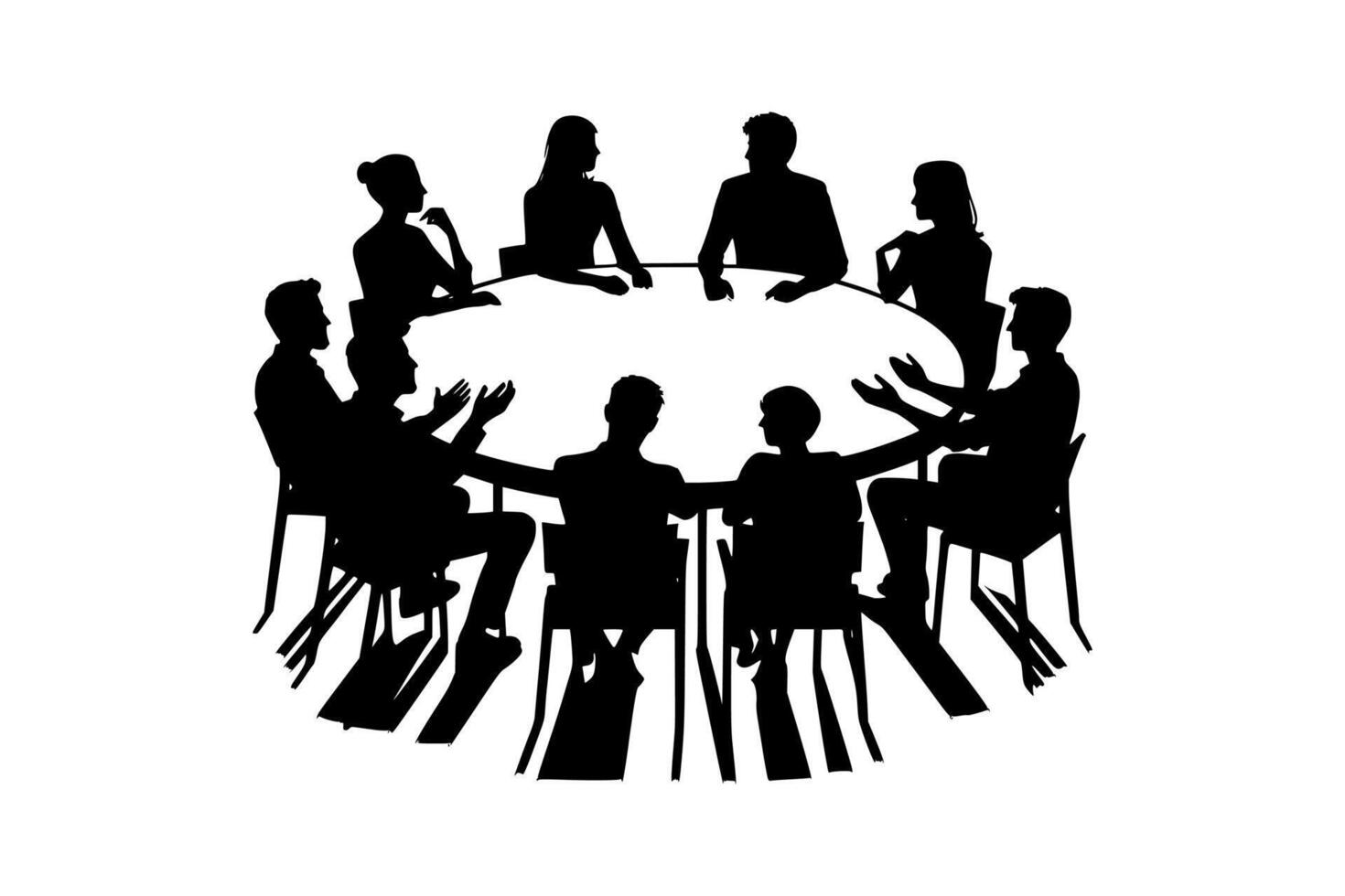 Silhouette of office workers in a meeting, ideal for business presentations, corporate materials, and workplace-themed designs. Capture collaboration and professionalism with this versatile image. vector