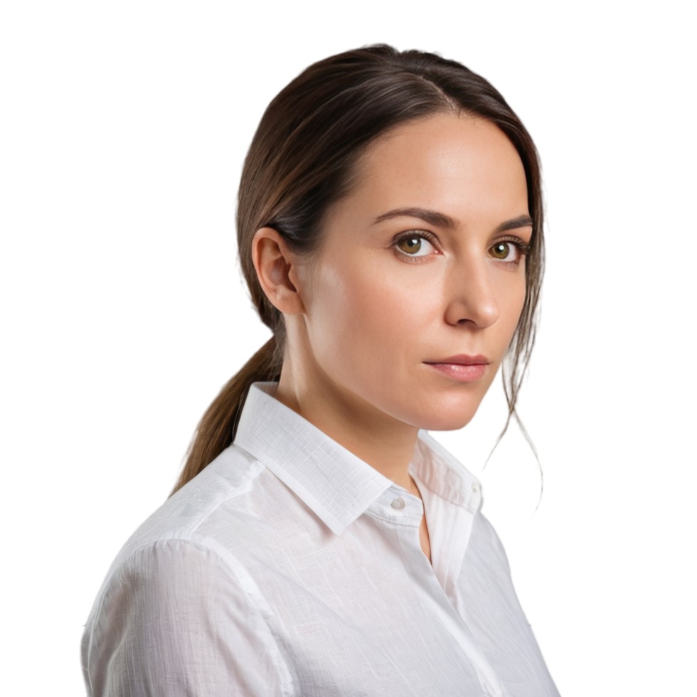 Confident businesswoman in a white shirt, perfect for professional and corporate png