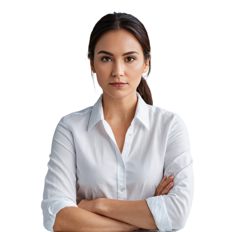 Confident businesswoman in a white shirt, perfect for professional and corporate png