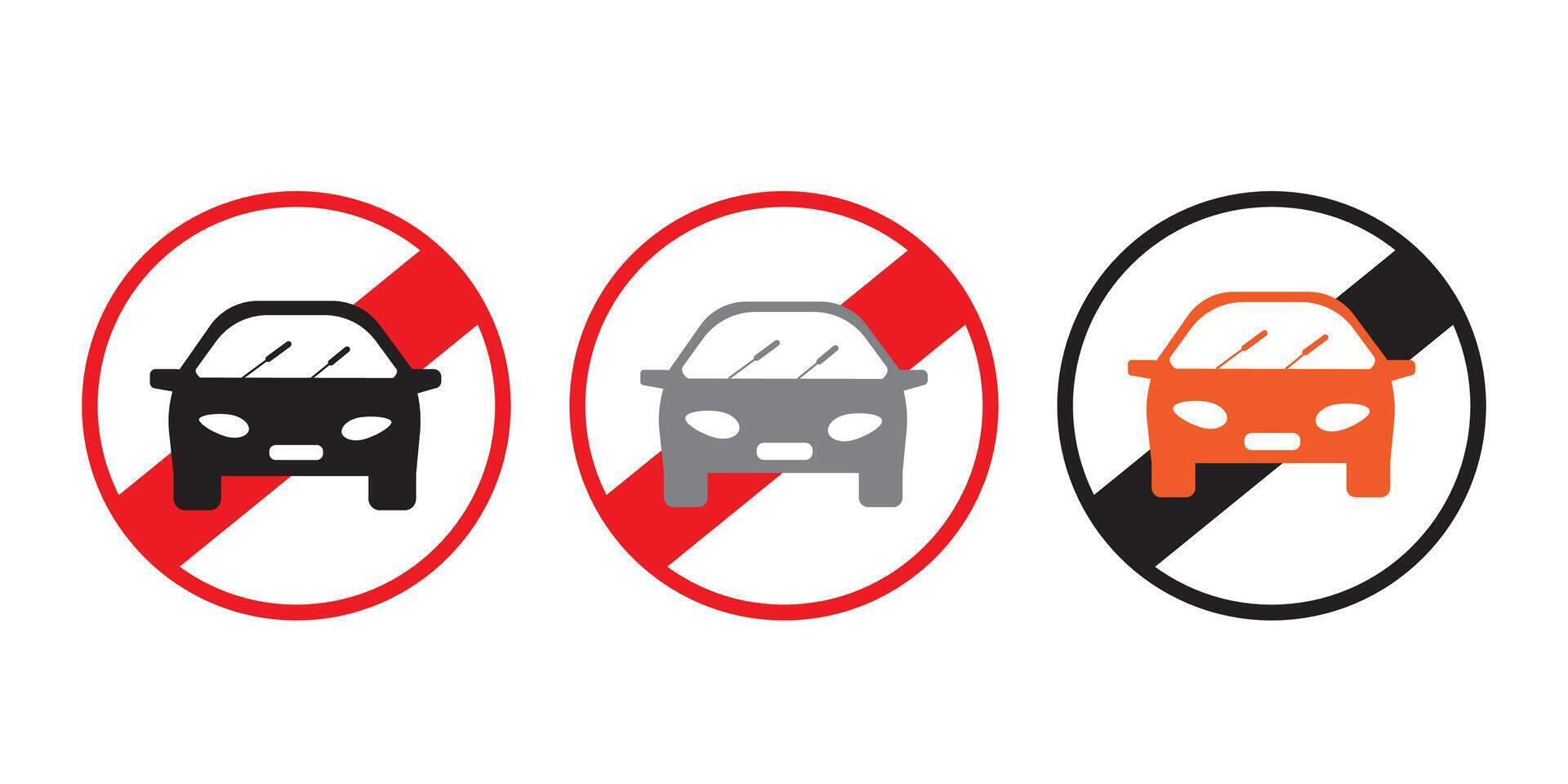 No vehicles allowed sign in red and black, Crossed out silhouette of a car vector