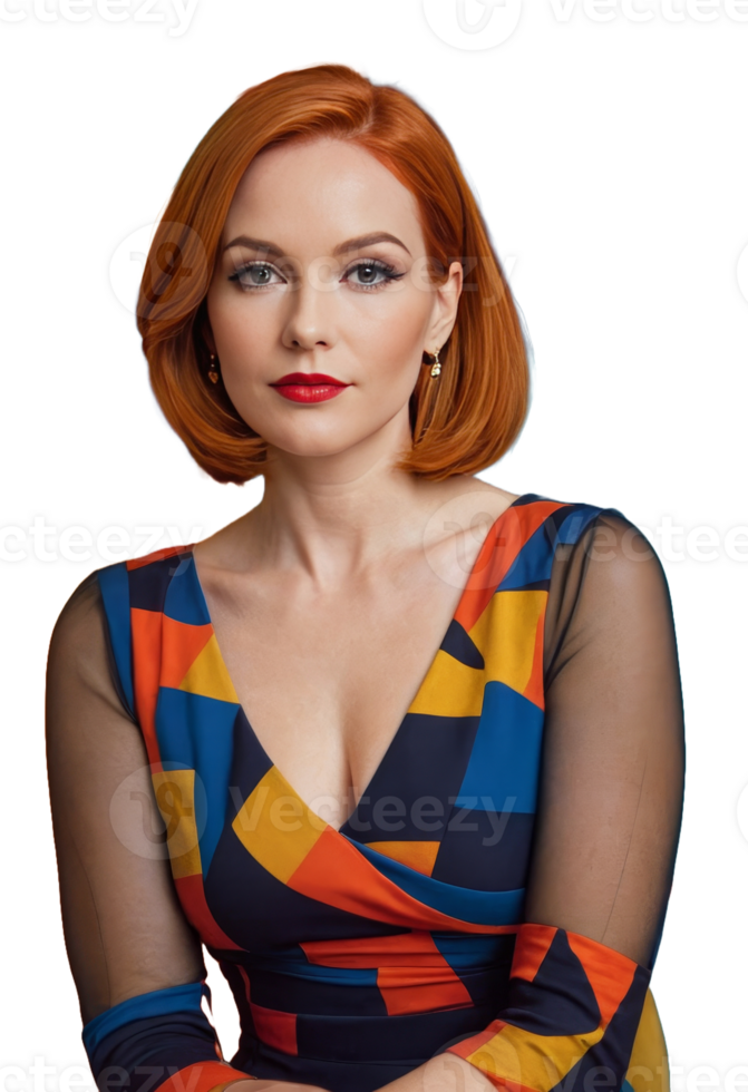 Stylish woman in a colorful dress, perfect for fashion and beauty png