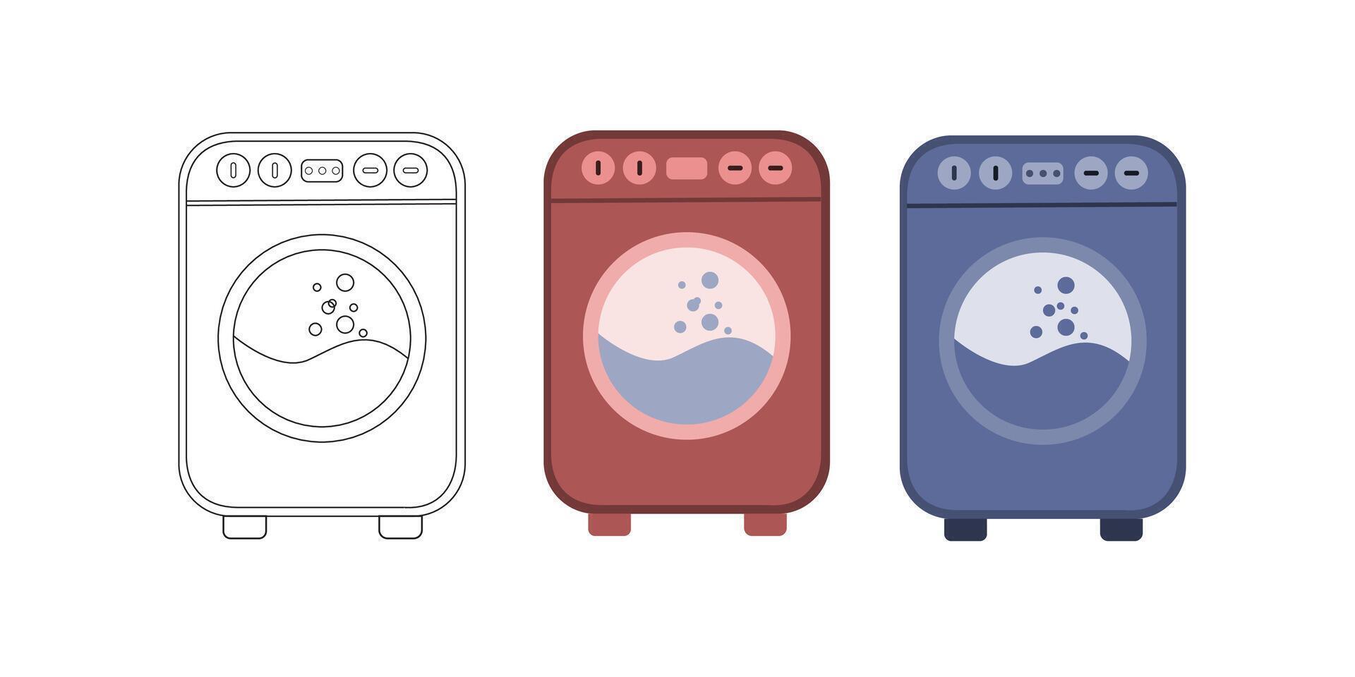 Washing Machine Flat Design on with three design vector