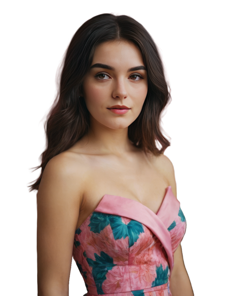 bonito dama en rosado vestir posando para fotografía png