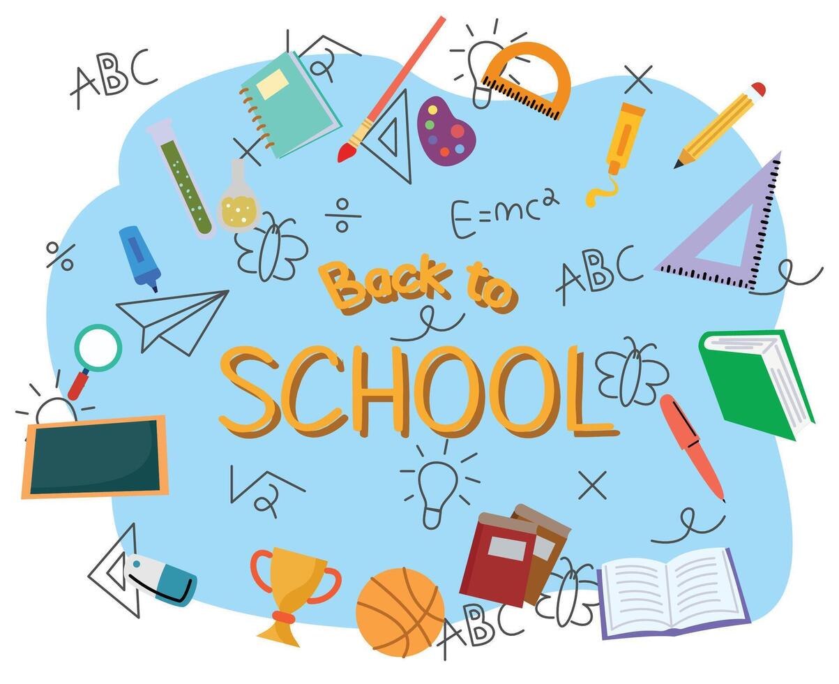 back to school background with learning item doodles vector