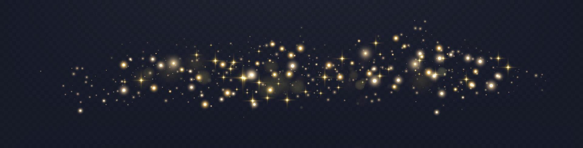 Gold glittering dots, particles, stars magic sparks. Glow flare light effect. Gold luminous points. vector