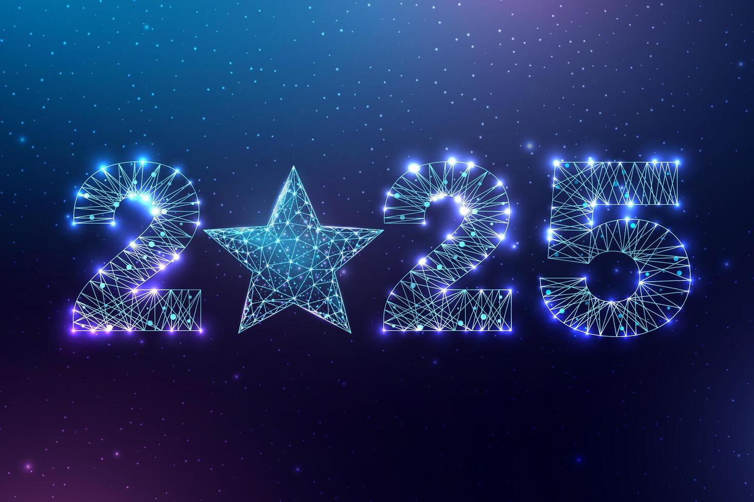 Postcard Happy New Year 2025. Christmas star in low poly design