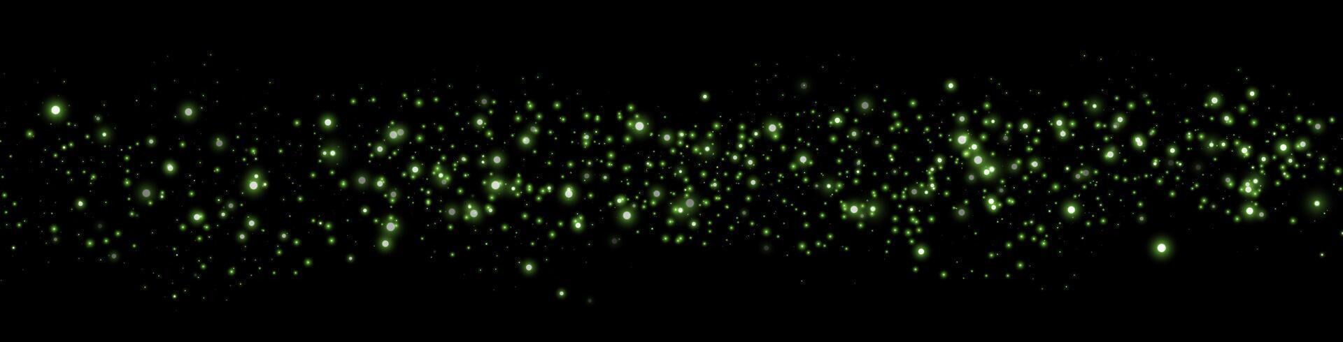 Green glittering dots, particles, stars magic sparks. Dust cloud flare light effect. Green luminous points with smoke. vector