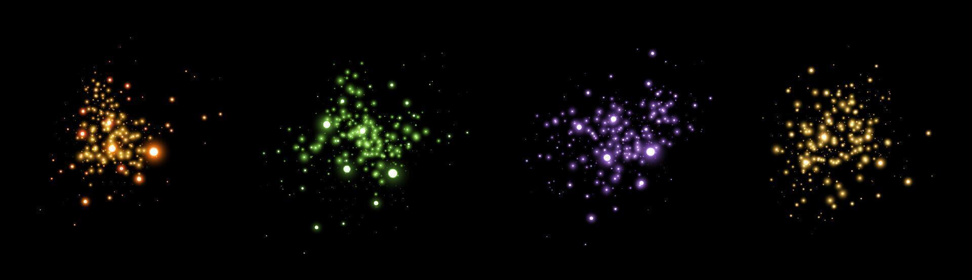 Glowing magic sparkles. Glittering dots, particles and stars. Glow flare light effect. Luminous points different colors. vector