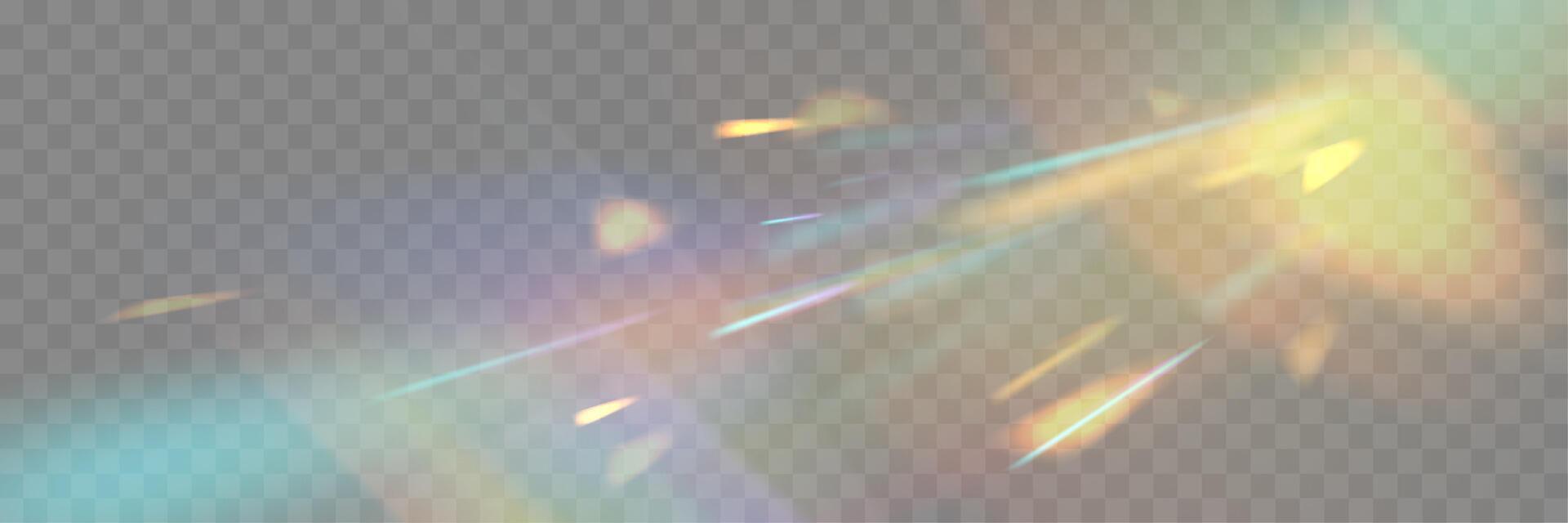 Blurred rainbow refraction overlay effect. Light lens prism effect. Holographic reflection, crystal flare leak shadow overlay. vector