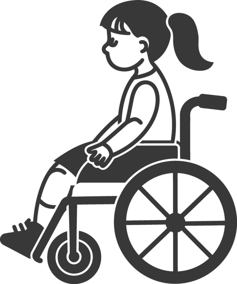 little girl in a wheelchair minimalist line art icon logo symbol vector