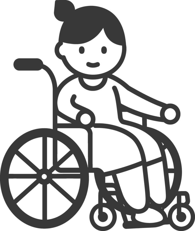 little girl in a wheelchair minimalist line art icon logo symbol vector