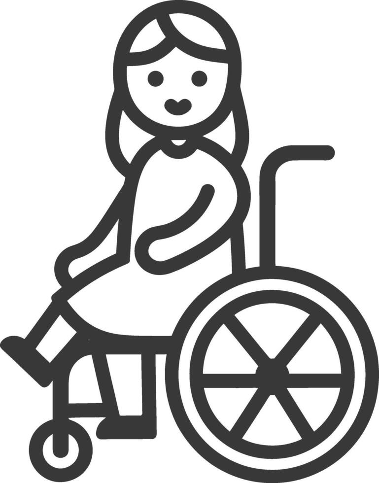 little girl in a wheelchair minimalist line art icon logo symbol vector