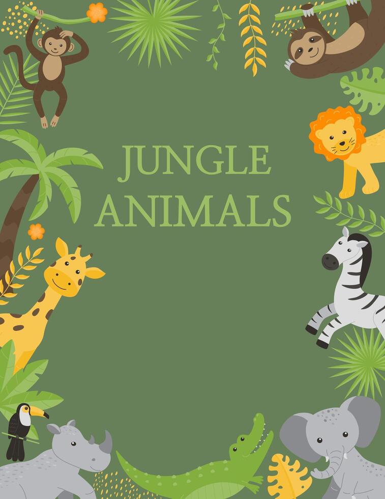 Poster of wild jungle animals. vector