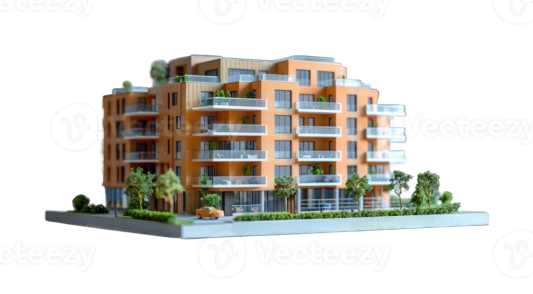 3D isometric view of building of school, shopping mall or hospital real estate concept isolated on transparent background cutout png