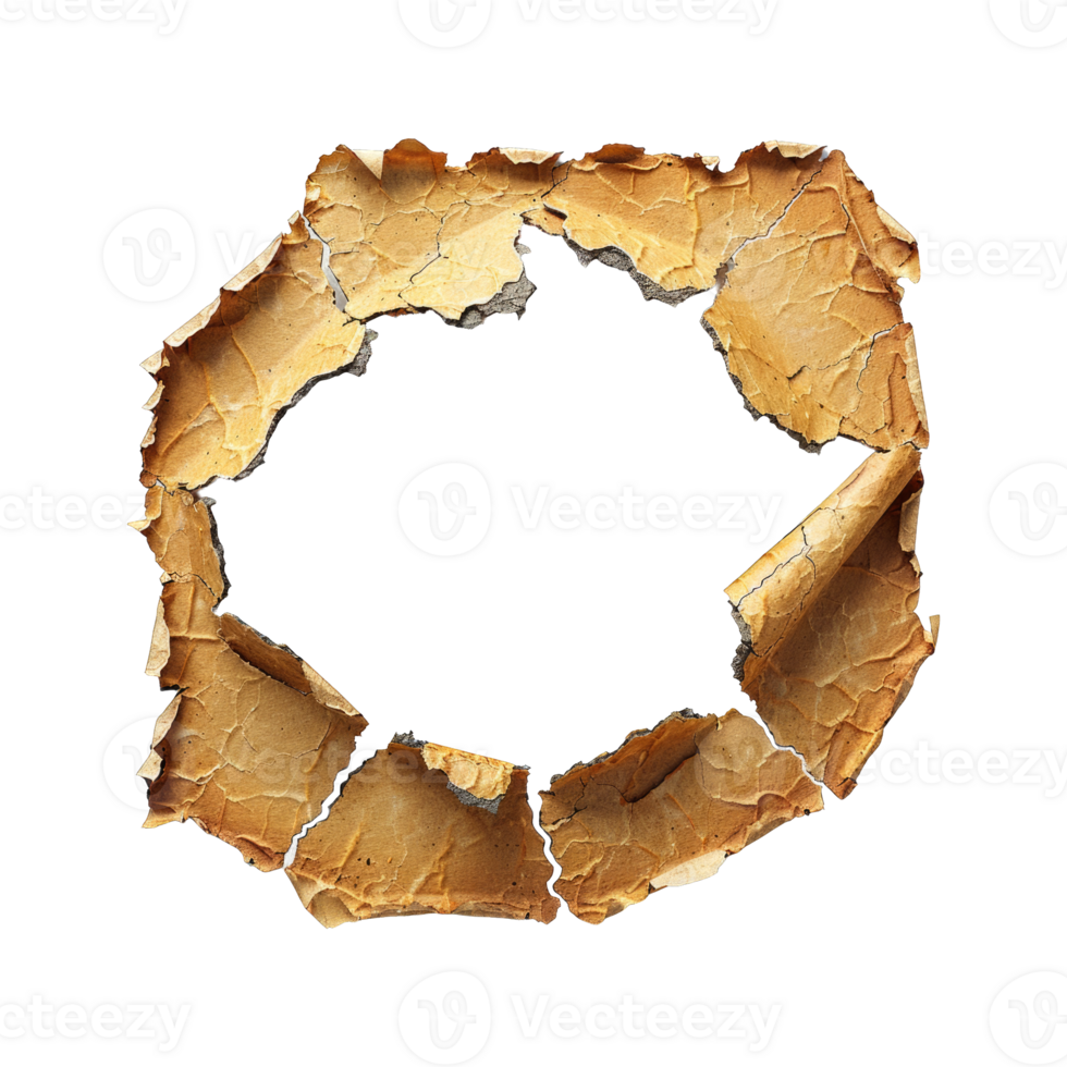 Brown Ragged hole paper isolated on transparent background cutout png