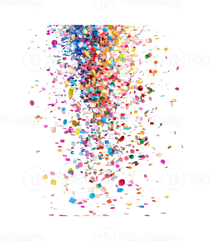 Falling colorful party celebration confetti isolated on transparent background cutout png