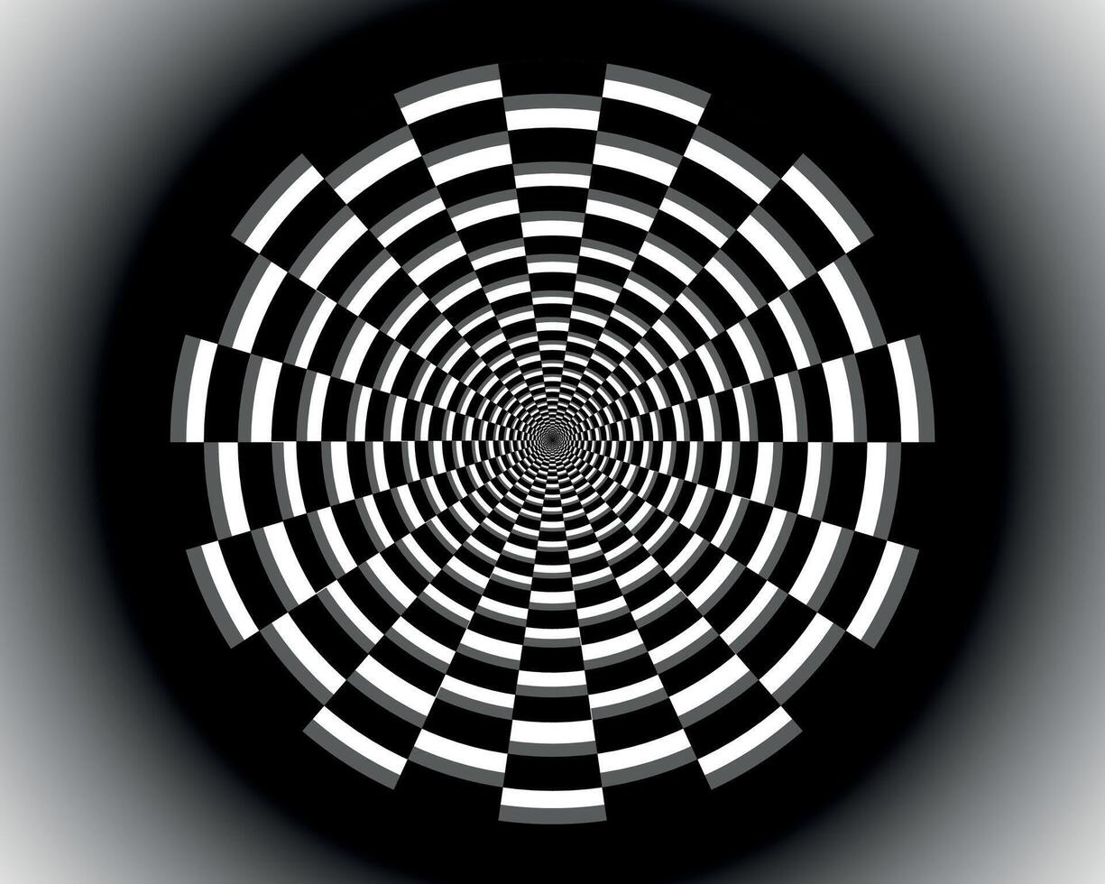 Tunnel from a tile 3D abstraction. Circular tunnel rectangular chess black and white. Rounded checkerboard background vector