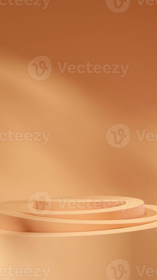 3D rendering mockup scene of minimal rounded orange podium in portrait with simple wall and shadow photo