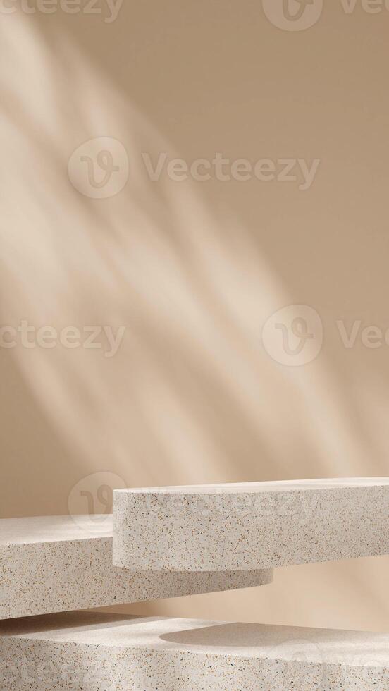 3D image render mockup template floating terrazzo texture podium in portrait brown wall and shadow photo