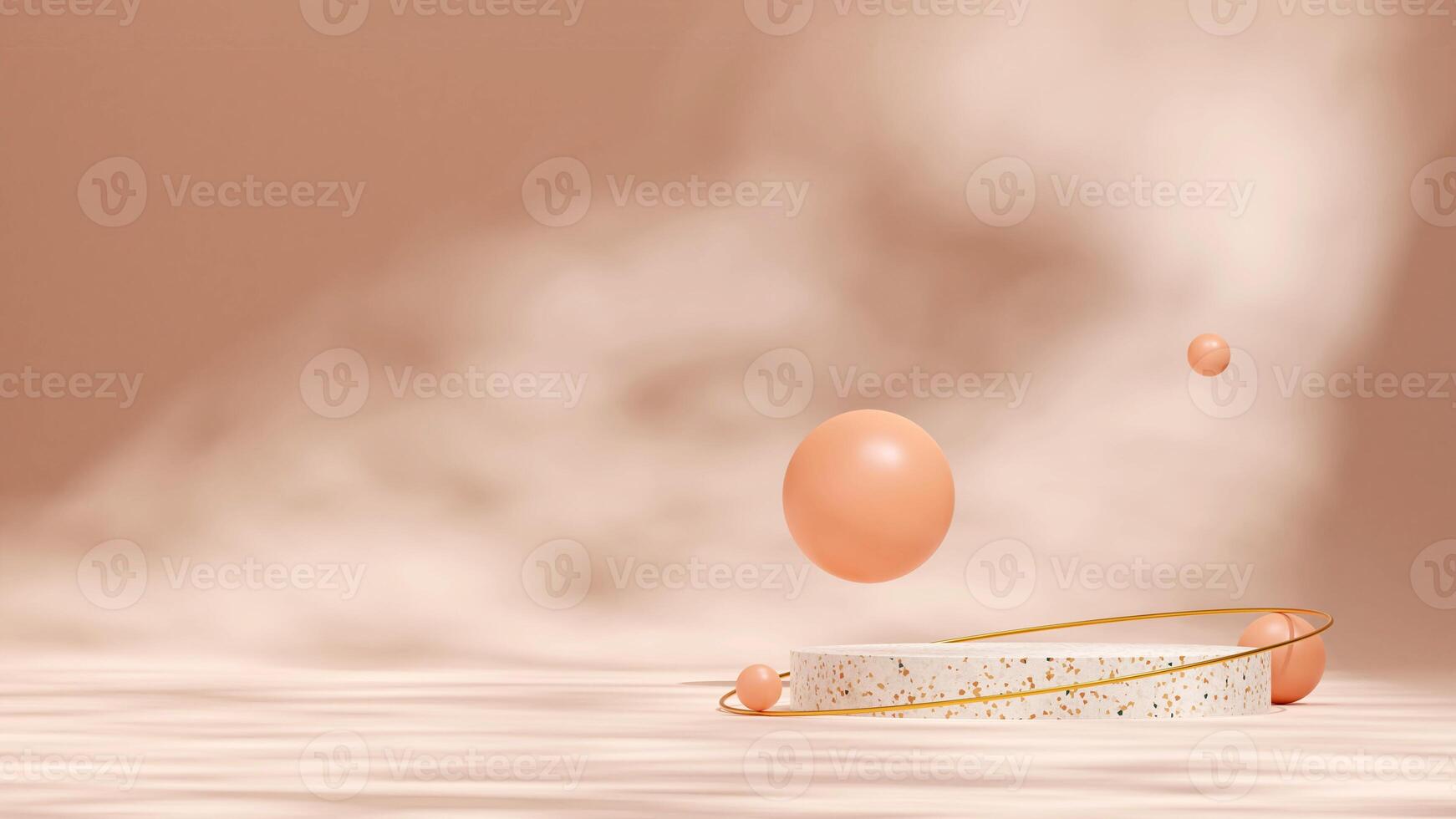 Terrazzo texture podium in landscape with orange sphere and light brown wall 3d render mockup scene photo