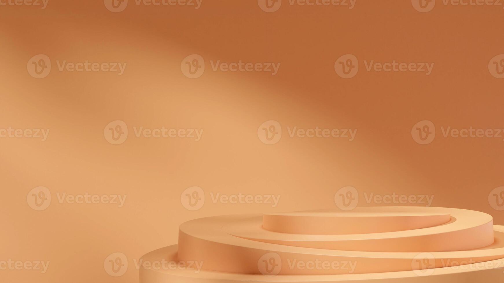 3D rendering mockup scene of minimal rounded orange podium in landscape with simple wall and shadow photo