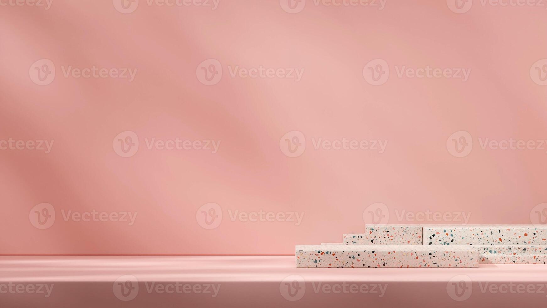 Minimal pink color scene of brown colorful terrazzo texture pattern podium 3d rendering in landscape photo