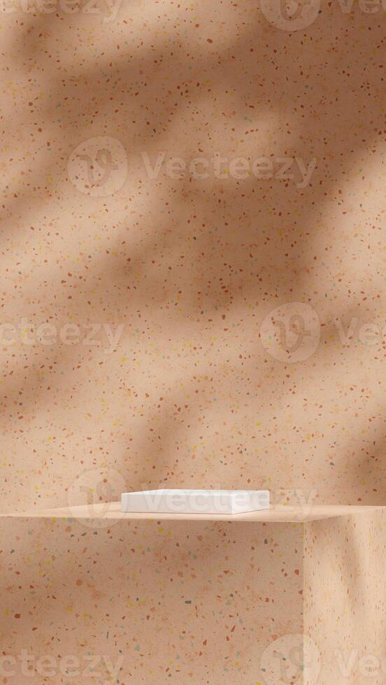 Mockup scene white rectangle podium in portrait with brown terrazzo texture background 3D rendering photo