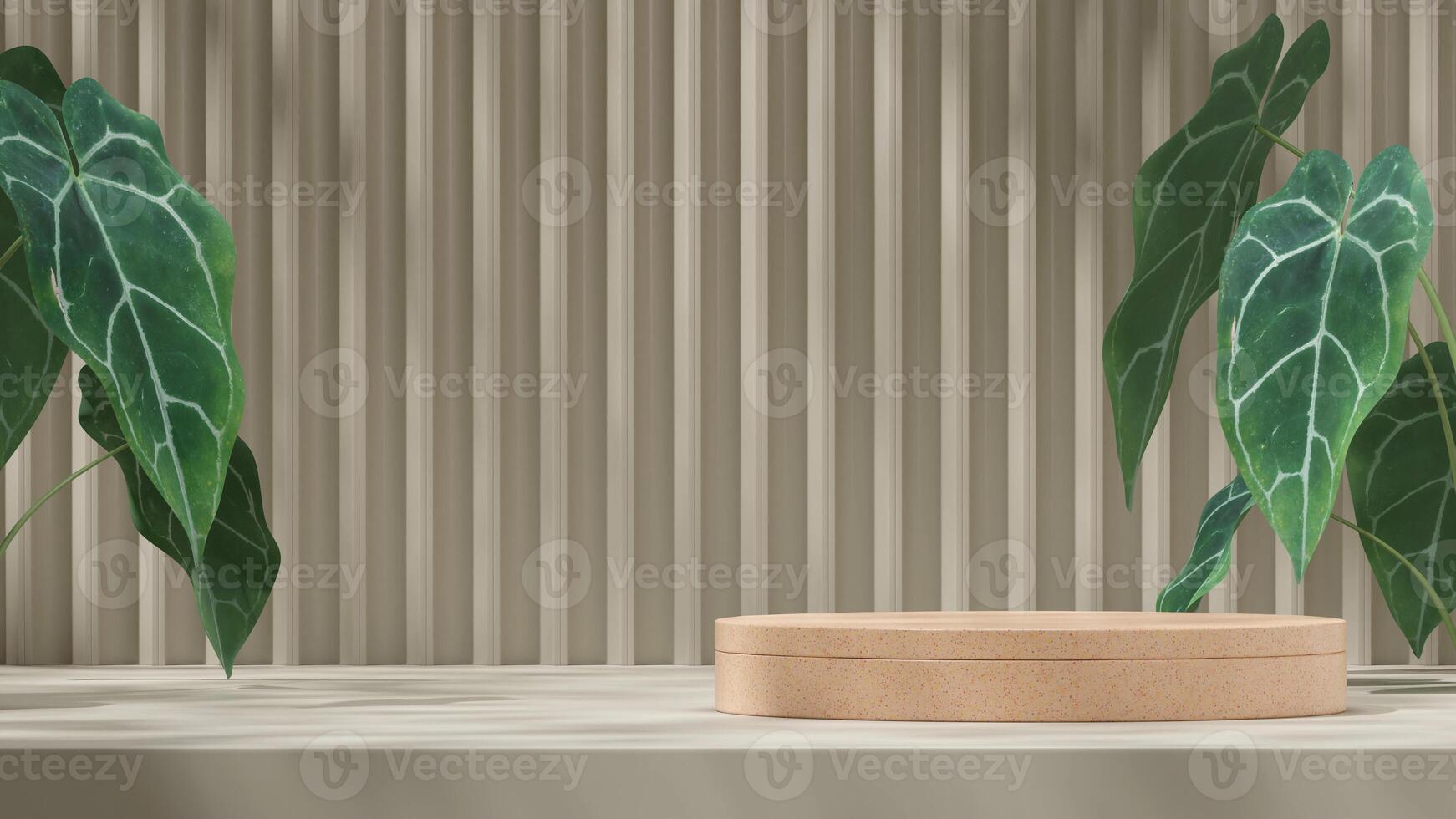 Natural style 3d rendering image scene of brown terrazzo texture podium in landscape with plant photo
