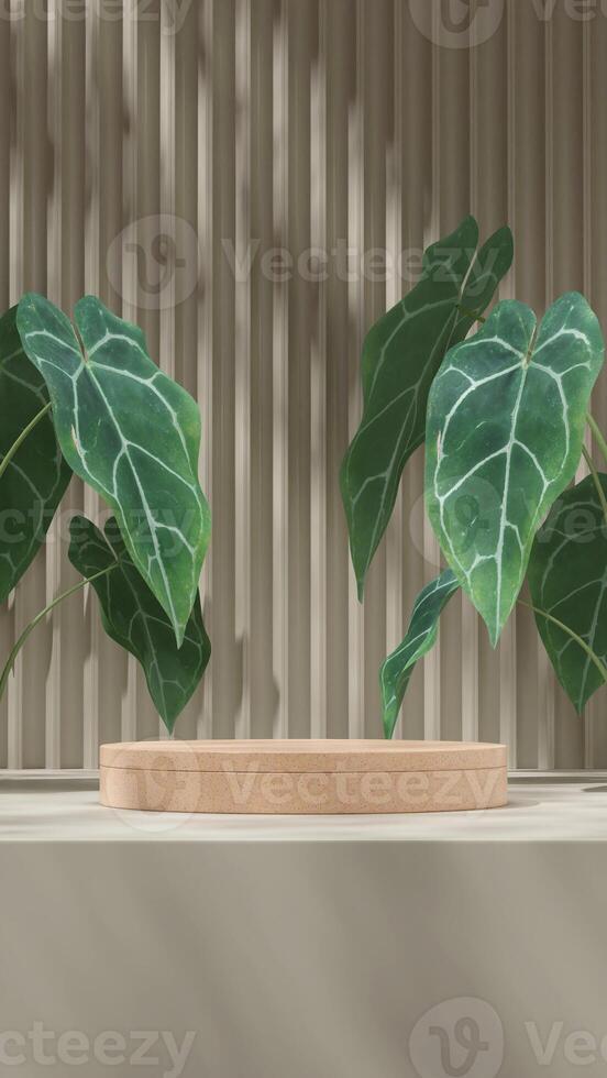 Natural style 3d rendering image scene of brown terrazzo texture podium in portrait with plant photo